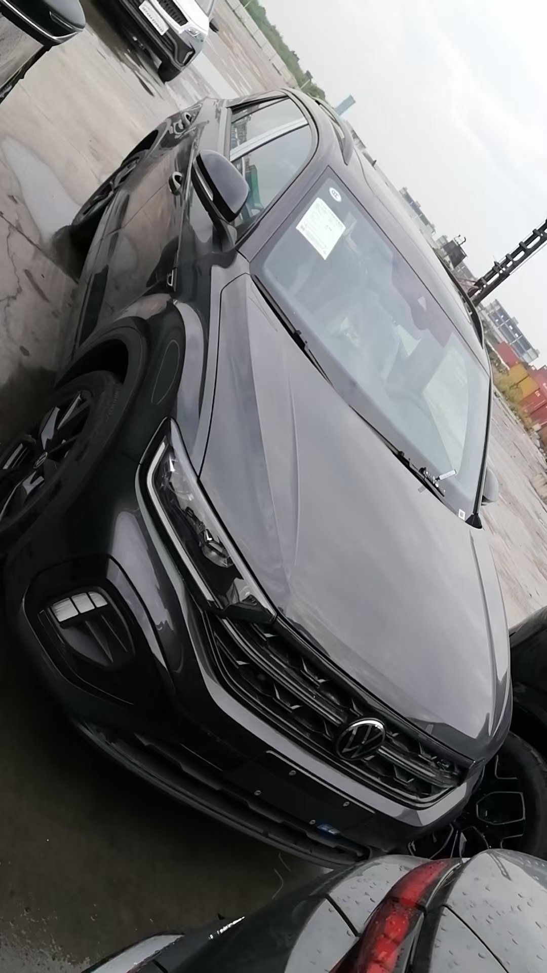 Volkswagen SUV waiting for shipment at the port